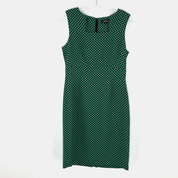 Tahari Dress Women 8 Green Blue Polka Dot Sleeveless Lined Zip Square‎ Neckline - Picture 1 of 13